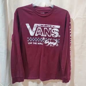 Vans "Off The Wall" Long Sleeve Maroon Kids Shirt Size S